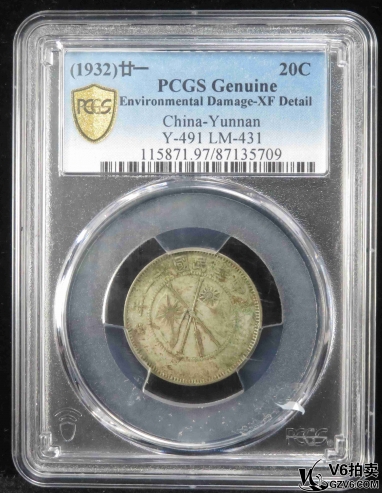 Lot391-25: PCGS-XF:云南雙旗貳角 5709